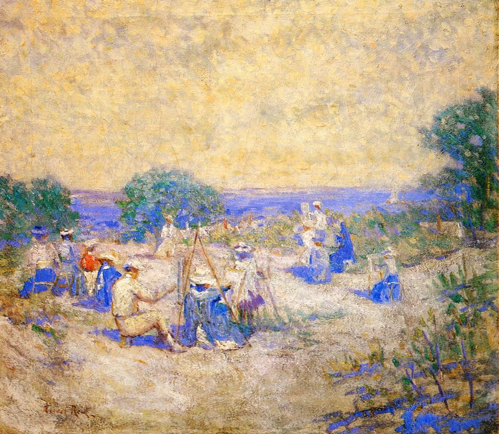 Persone che disegnano sulla riva